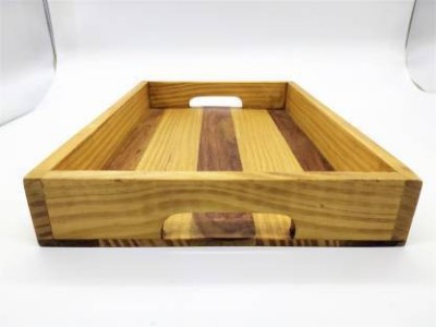 Giftoshopee RoseWood Serving Tray Set of 1 - Stripped Wooden Tray - Great for Food and Drink - Wood Serving Tray /Standard Size Brown Tray (1 Tray) Tray