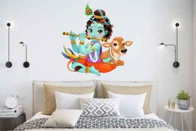 BALKRISHNA WALL STICKER 62 cm lord krishna wall stickers Self Adhesive Sticker(Pack of 1)