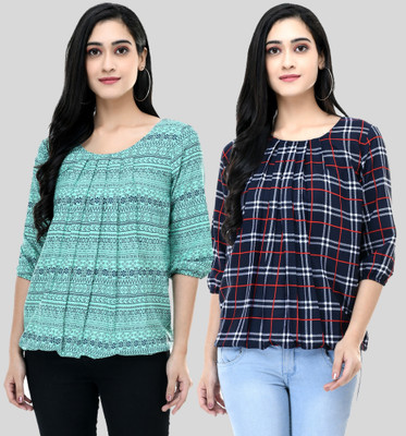 Shiva Trends Casual 3/4 Sleeve Printed Women Multicolor Top