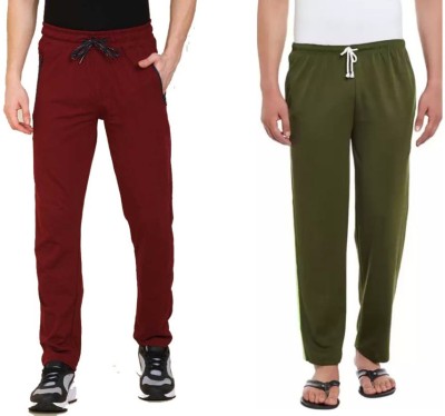 WellFitLook Solid Men Dark Green, Maroon Track Pants