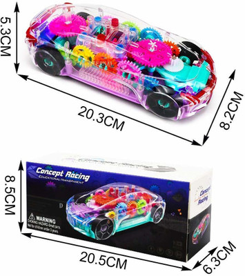 Kmc kidoz Transparent Concept Racing Car Toy with Light , Gear Simulation Mechanical Transparent Car with 360 Degree Rotating 3D Concept Car Toy for Kids, Transparent Car Toy(Multicolor)