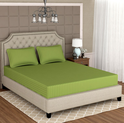 revorg 350 TC Cotton Double Striped Flat Bedsheet(Pack of 1, Green)