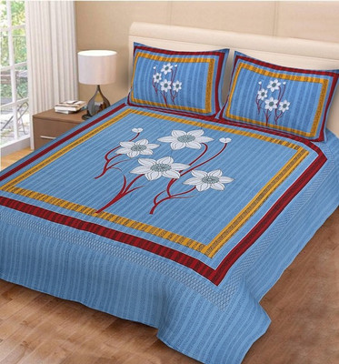 NAVEEN TEXTILES Cotton Queen Flat 114 TC Printed Bedsheet(Pack of 1, Blue)
