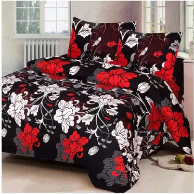 MR Gangoli 160 TC Polycotton Double 3D Printed Flat Bedsheet(Pack of 1, Black)