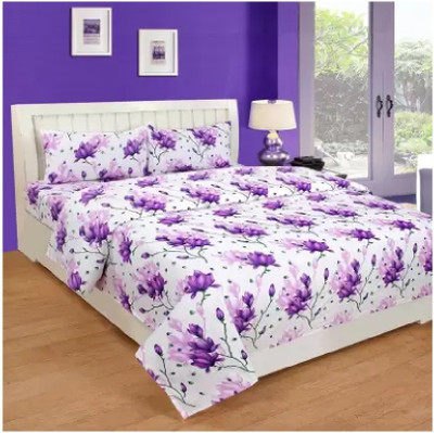 MAA MEVA FAB 150 TC Polycotton Double 3D Printed Flat Bedsheet(Pack of 1, White)