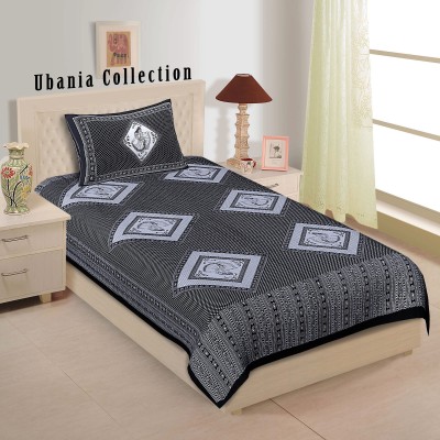 Ubania Collection 140 TC Cotton Single Abstract Flat Bedsheet(Pack of 1, Black)