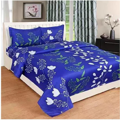 MAA MEVA FAB 150 TC Polycotton Double 3D Printed Flat Bedsheet(Pack of 1, Blue)