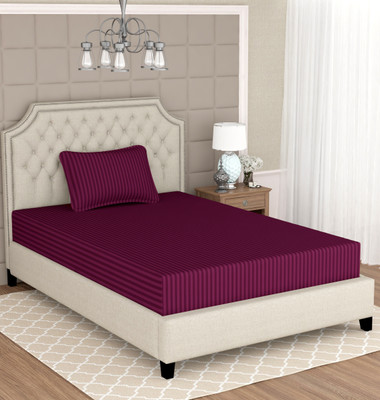 revorg 350 TC Cotton Single Striped Flat Bedsheet(Pack of 1, Maroon)