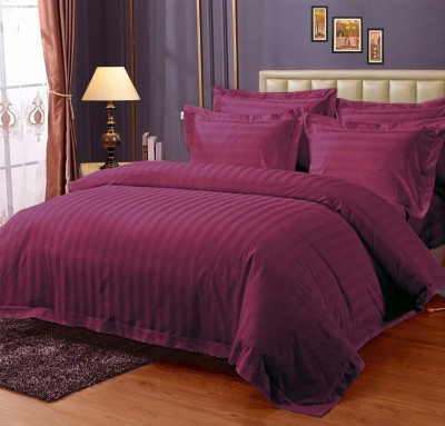 KNIT VIBES 230 TC Cotton Queen Striped Flat Bedsheet(Pack of 1, WINE RED)