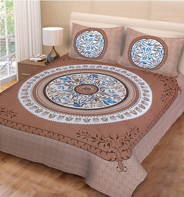 NAVEEN TEXTILES Cotton Double Flat 104 TC Printed Bedsheet(Pack of 1, Brown)