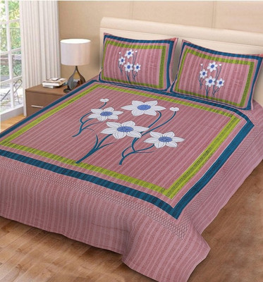 NAVEEN TEXTILES Cotton Queen Flat 114 TC Printed Bedsheet(Pack of 1, Pink)
