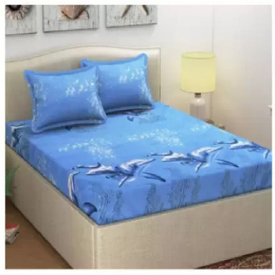MAA MEVA FAB 150 TC Polycotton Double 3D Printed Flat Bedsheet(Pack of 1, Blue)