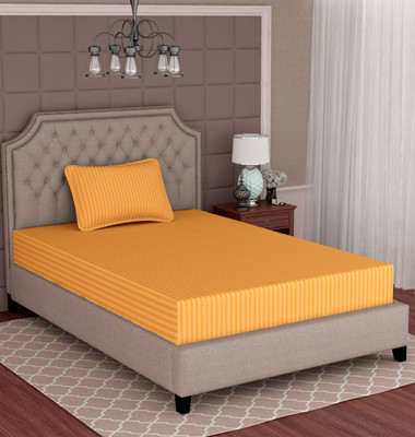 Apala 260 TC Polycotton Single Striped Flat Bedsheet(Pack of 1, Yellow)