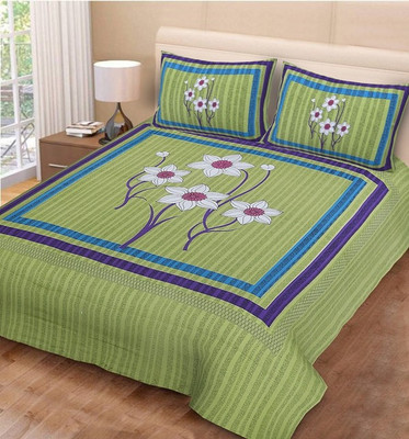 NAVEEN TEXTILES Cotton Queen Flat 114 TC Printed Bedsheet(Pack of 1, Green)