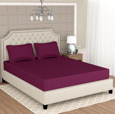 Baffi 350 TC Cotton Double Striped Flat Bedsheet(Pack of 1, Maroon)