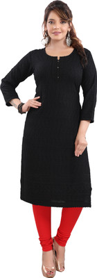 Dream & Dzire Women Embroidered Straight Kurta(Black)