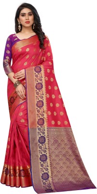 FASHION FEATS Woven Banarasi Cotton Silk Saree(Orange)