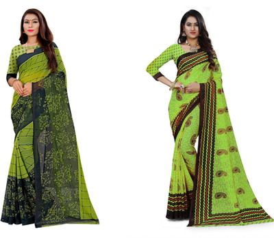 THE PRIVATE LABLE Printed Bollywood Georgette Saree(Pack of 2, Multicolor)