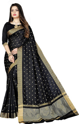 BHAKTI BHUSHAN CREATION Printed Bollywood Silk Blend Saree(Gold, Black)