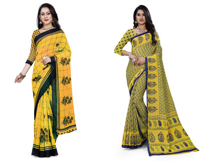 RUNAYA NX Printed Bollywood Georgette Saree(Pack of 2, Multicolor)