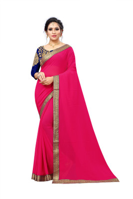 Aardiva Embellished, Solid/Plain Bollywood Georgette Saree(Pink)