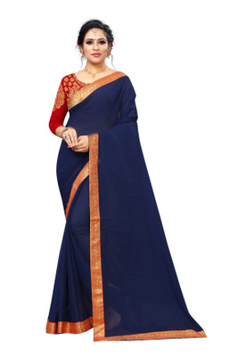 Aardiva Embellished, Solid/Plain Bollywood Georgette Saree(Dark Blue)