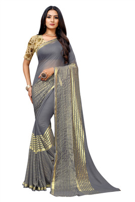 RHEY Striped Bollywood Chiffon Saree(Blue)