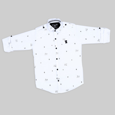 MashUp Boys Printed Casual White Shirt