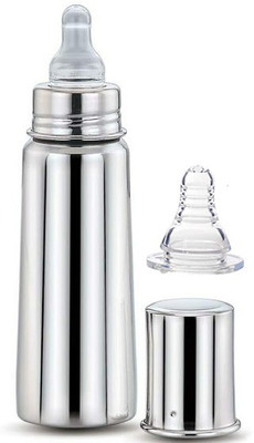 Beautiq Baby Collections Complete Stainless Steel Feeding Bottle 250ml with Extra Nipple - 250 ml(Silver)