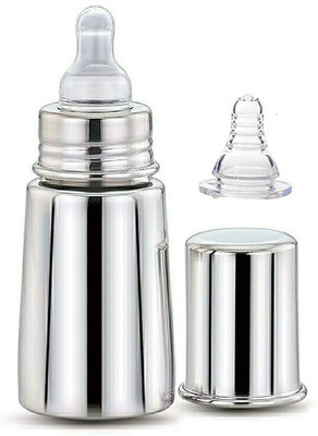 Beautiq Baby Collections Complete Stainless Steel Feeding Bottle 150ml with Extra Nipple - 150 ml(Silver)