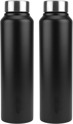 Ankaret Stainless Steel Fridge Bottle Colour Black Set of 2 1000 ml Bottle(Pack of 2, Black, Steel)