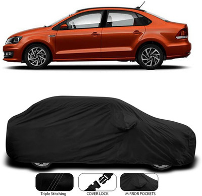 SEBONGO Car Cover For Volkswagen Vento (With Mirror Pockets)(Black)