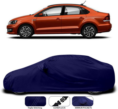 ANTHUB Car Cover For Volkswagen Vento (With Mirror Pockets)(Blue)