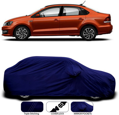 SEBONGO Car Cover For Volkswagen Vento (With Mirror Pockets)(Blue)
