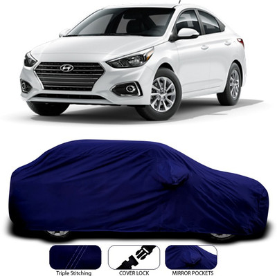 SEBONGO Car Cover For Hyundai Accent (With Mirror Pockets)(Blue)