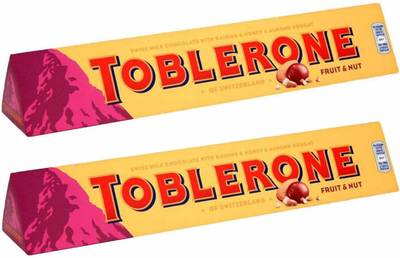 toblerone Fruit & Nut with Raisins, Honey and Almond Chocolate Bar Pack of 2, x 100 g Bars