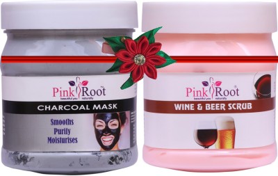 PINKROOT Charcoal Mask 500gm with Wine & Beer Scrub 500gm(2 Items in the set)