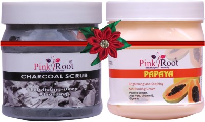 PINKROOT Charcoal Scrub 500gm with Papaya Cream 500gm(2 Items in the set)