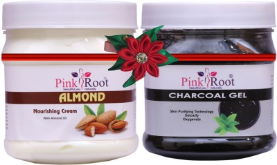 PINKROOT Almond Cream 500gm with Charcoal Gel 500gm(2 Items in the set)