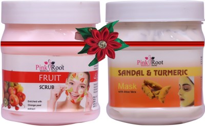 PINKROOT Fruit Scrub 500gm with Sandal Turmeric Mask 500gm(2 Items in the set)