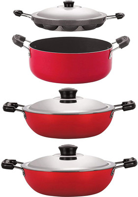 NIRLON DKD(B)_DKD(J)_AP12_CS24 Non-Stick Coated Cookware Set(PTFE (Non-stick), Aluminium, 4 - Piece)
