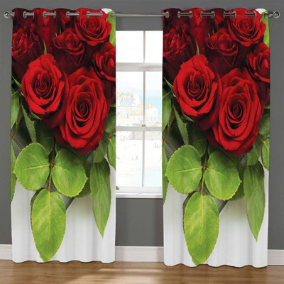 BELLA TRUE 213 cm (7 ft) Door Polyester Room Darkening Curtain (Pack Of 2)(white,red, Printed)