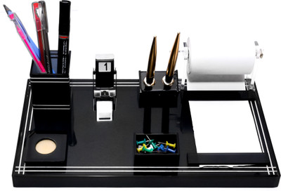 Frik 4 Compartments Acrylic Pen Stand(Black)
