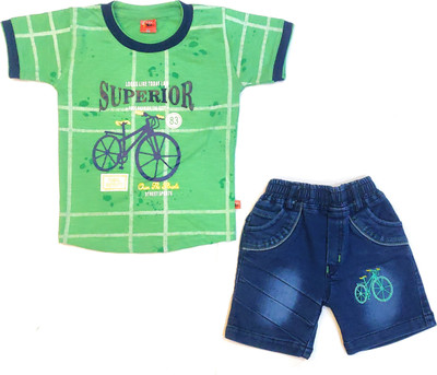 7 Hills Riding Club Boys Party(Festive) T-shirt Shorts(Green)