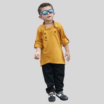 Bad Boys Boys Festive & Party Kurta and Trouser Set(Yellow Pack of 1)