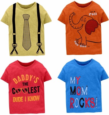 NammaBaby Boys & Girls Typography, Printed Cotton Blend T Shirt(Multicolor, Pack of 1)