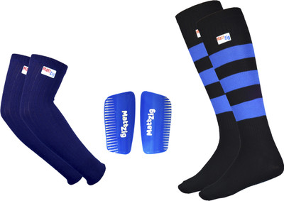 MATTZIG Indian Club Football Kit (One Pair Football Socks + One Pair Shin Guard + One Pair Cotton Arm Sleeves) Football Kit