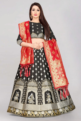 Divastri Self Design Semi Stitched Lehenga Choli(Black)