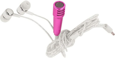 AMJ Mini karaoke Voice recording, Singing & Chatting karaoke Mini Microphone with attached Wired Headset Attached Earphone with Mini Mic(Pink)
