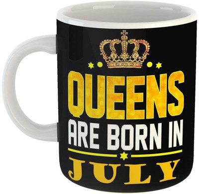 P89M Crown Queens are Born in July Happy Birthday Multicolour Coffee with Glossy Finish Vibrant Print 350 ml Capacity Ceramic Coffee Mug(350 ml)